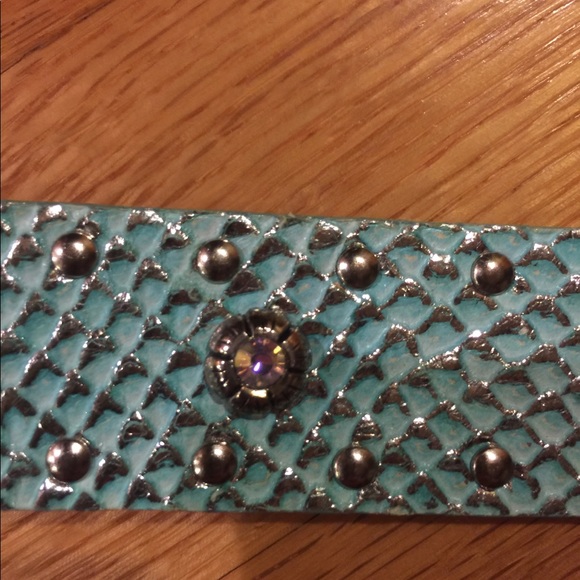 Rhinestones Leather Belt / Made In Italy - Picture 5 of 8